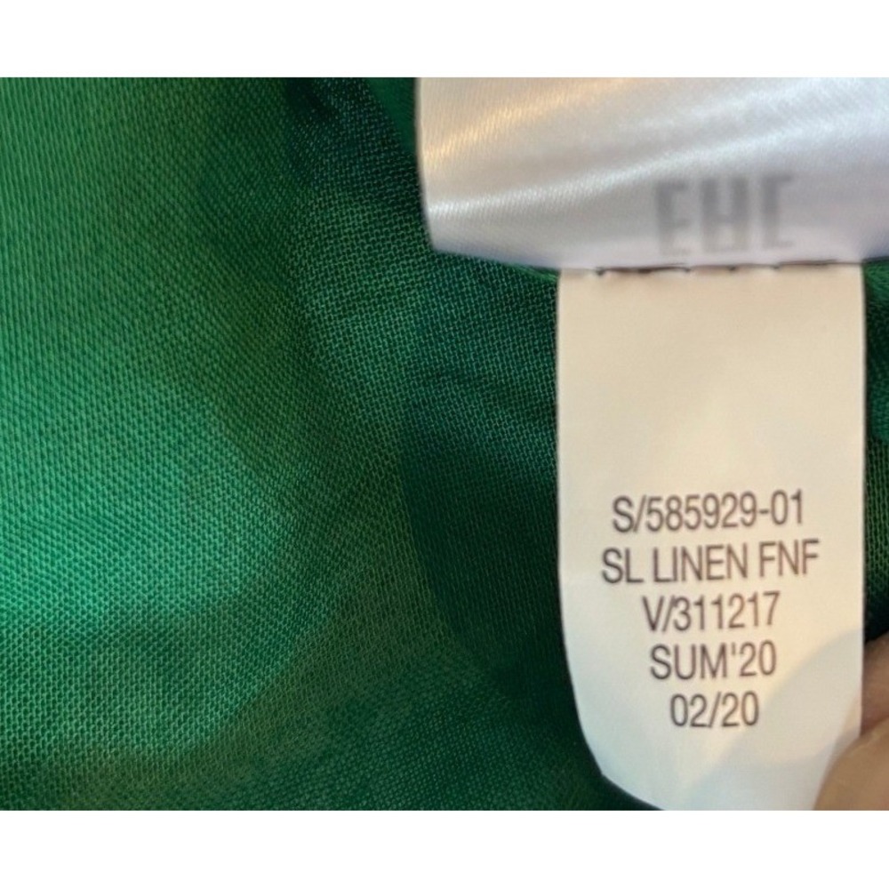 BANANA REPUBLIC midi dress women size 2 green linen blend smocked back pockets - Picture 8 of 11